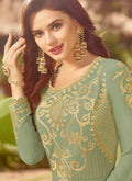 Light Green Golden Embroidered Slit Style Anarkali Suit