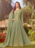 Light Green Golden Embroidered Slit Style Anarkali Suit
