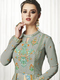 Light Green Layered Embroidered Anarkali Suit