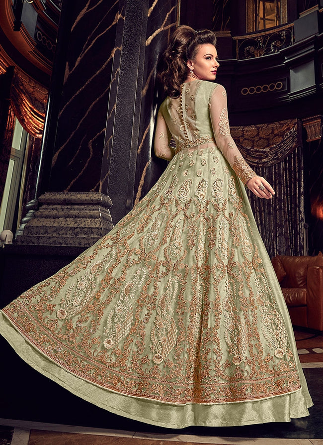 Light Green With Gold Embroidered Lehenga/Pant Suit