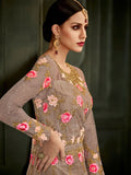 Light Mauve Floral Embroidered Flared Anarkali Suit