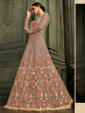 Light Mauve Floral Embroidered Flared Anarkali Suit