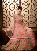 Light Pink Embroidered Net Anarkali Pant Suit