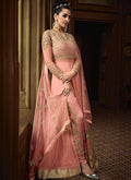 Light Pink Embroidered Net Anarkali Pant Suit