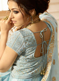 Light Blue Cutout Detail Bunch Embroidered Anarkali Suit