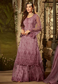 Lilac Purple Embroidered Palazzo Suit