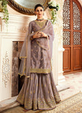 Lilac Purple With Golden Touch Embroidered Gharara Suit