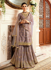 Lilac Purple With Golden Touch Embroidered Gharara Suit