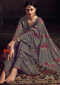 Indian Clothes - Grey Floral Pakistani Pant Suit