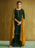 Green And Yellow Embroidered Palazzo Suit
