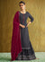 Charcoal And Red Embroidered Palazzo Suit