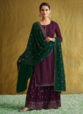 Purple And Green Embroidered Palazzo Suit