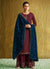 Maroon And Blue Embroidered Palazzo Suit