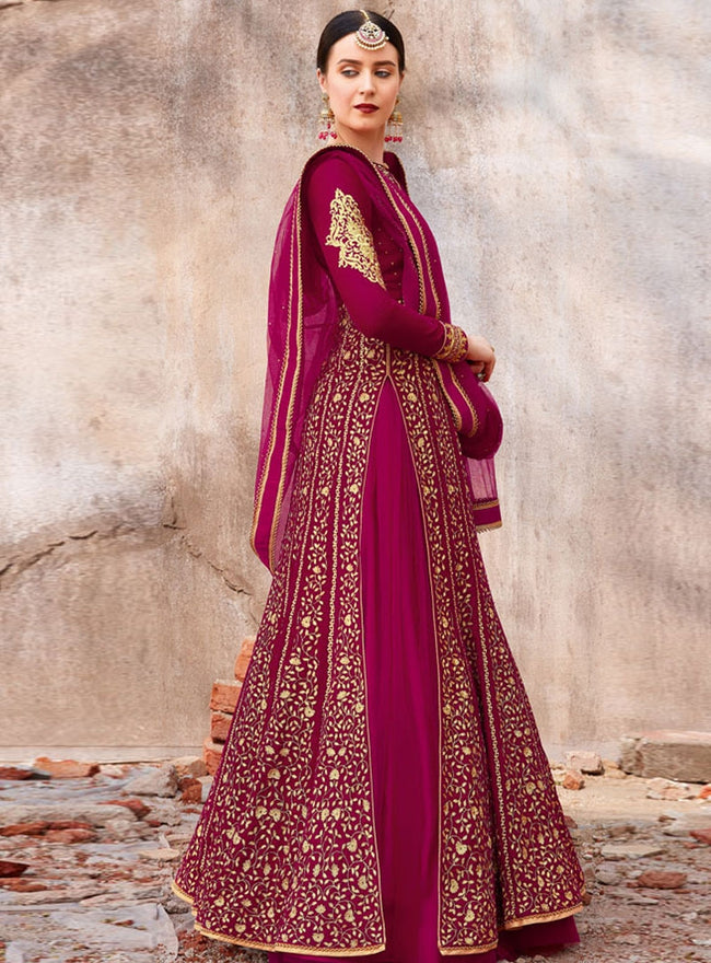 Magenta Traditional Embroidered Designer Anarkali Suit