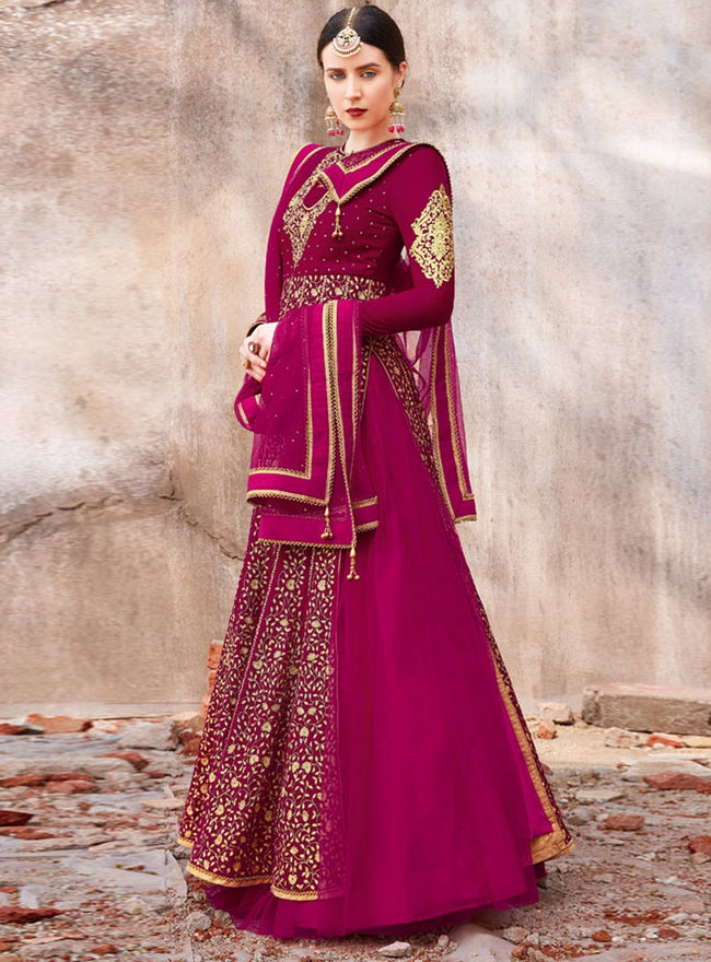 Magenta Traditional Embroidered Designer Anarkali Suit