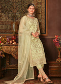 Pista Green Embroidered Pakistani Pants Suit