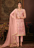Indian Clothes - Pink Embroidered Pakistani Pants Suit