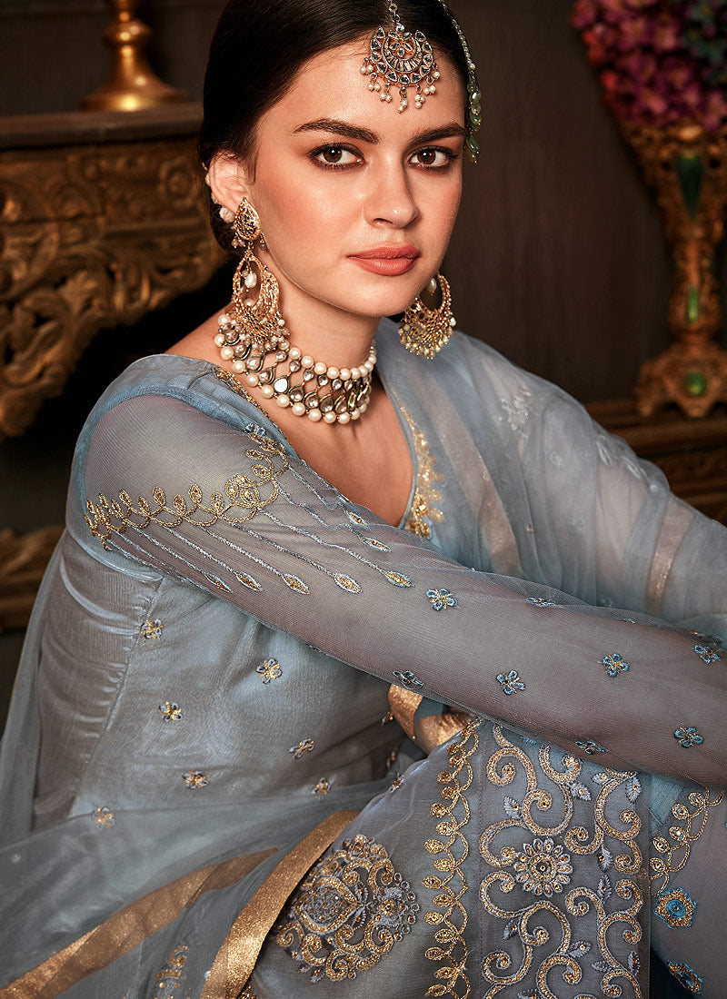 Blue Embroidered Pakistani Pants Suit, Salwar Kameez