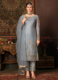 Indian Clothes - Blue Embroidered Pakistani Pants Suit