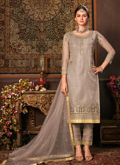 Indian Clothes - Grey Embroidered Pakistani Pants Suit