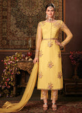 Indian Clothes - Yellow Bunch Embroidered Pakistani Pants Suit