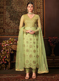 Indian Clothes - Green Bunch Embroidered Pakistani Pants Suit