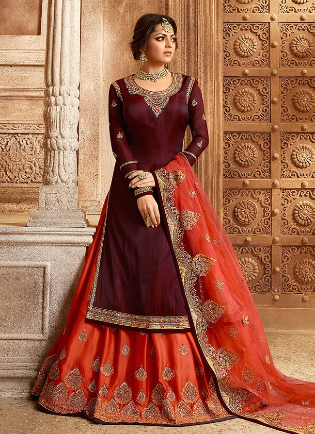 Orange and maroon lehenga best sale