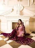Maroon And Pink Embroidered Designer Gharara Palazzo Suit