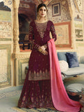 Maroon And Pink Ethnic Embroidered Sharara Suit