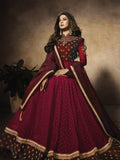 Maroon Bridal Embroidered Velvet Anarkali Suit