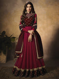 Maroon Bridal Embroidered Velvet Anarkali Suit