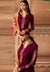 Maroon Contrasting Embroidered Satin Churidar Suit