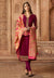 Maroon Contrasting Embroidered Satin Churidar Suit