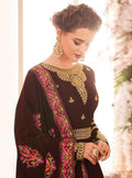 Maroon Golden Multi Embroidered Flared Anarkali Suit