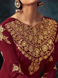 Maroon Golden Embroidered Georgette Anarkali Suit