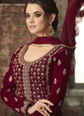 Maroon With Gold Ethnic Embroidered Pant Suit