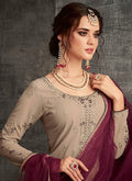 Mauve And Wine Ethnic Embroidered Palazzo Suit