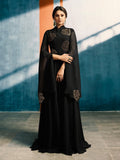 Black All Over With Copper Floral Bunch Embroidered Designer Bell Sleeves Flared Anarkali Style Kurti