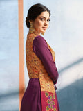 Plum Perfection With Mustard Contrasting Jacket Embroidered Designer Anarkali Style Kurti