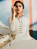 Cream Crush With Printed Hints Kalidar Plaited Style Embroidered Anarkali Style Kurti