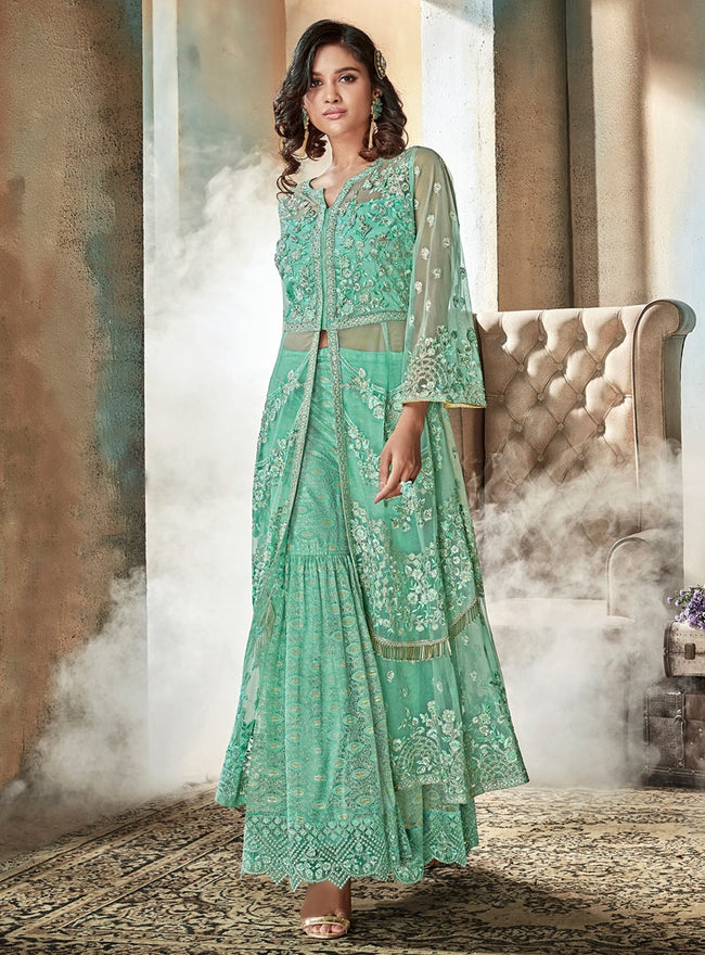 Green kurti with jacket new arrivals