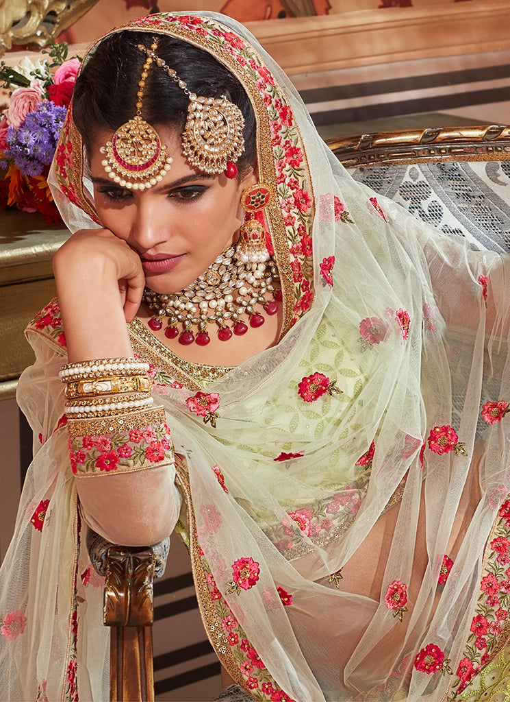 Mint Green With Floral Embroidered Flared Lehenga Choli Set