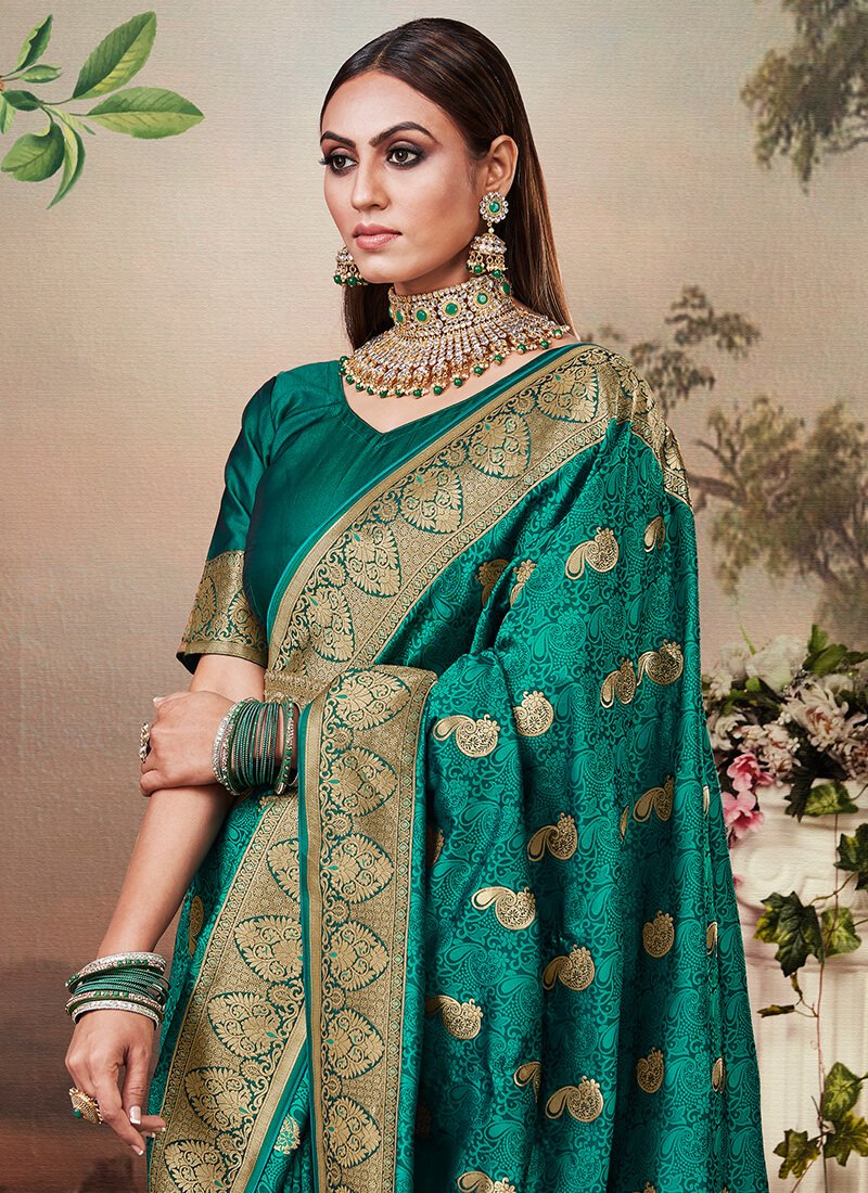 Buy Rama Green Designer Banarasi Silk Saree In USA, UK, Canada ...