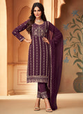 Purple Embroidered Pakistani Pant Suit