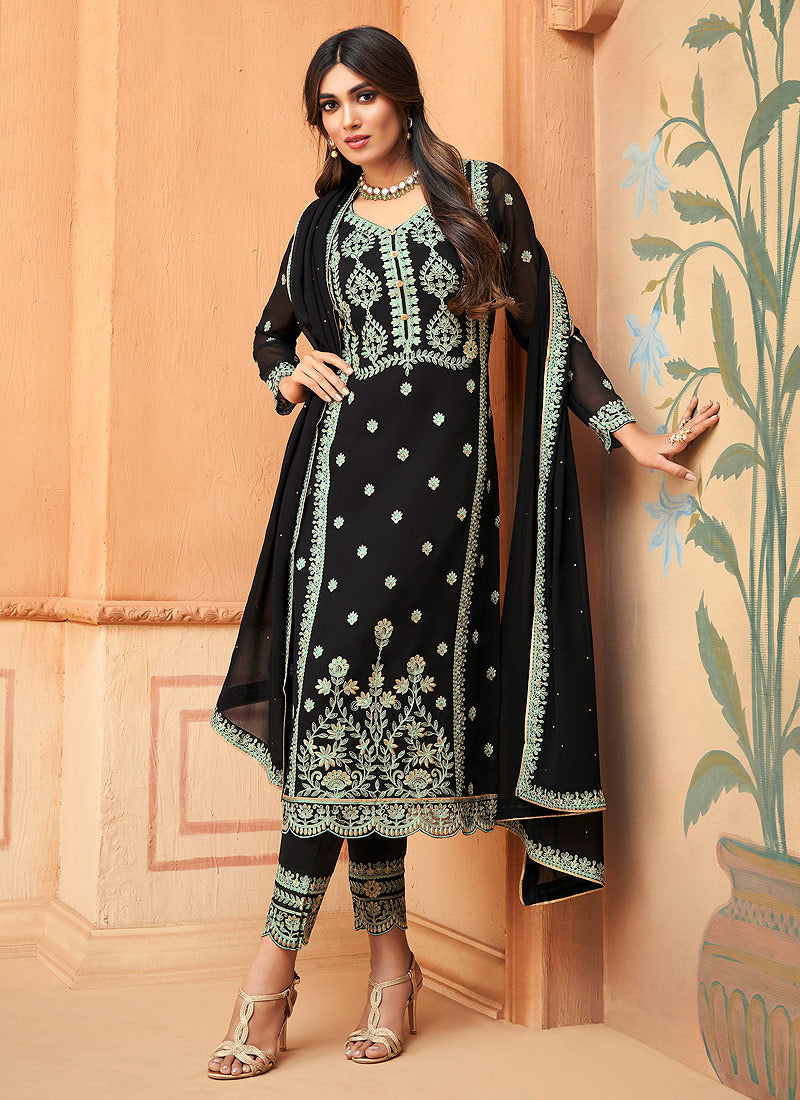 Black Embroidered Pakistani Pant Suit