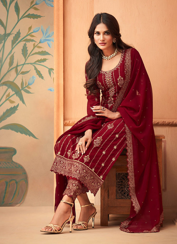 Red Pakistani Pant Suit In usa