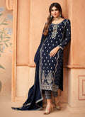 Navy Blue Embroidered Pakistani Pant Suit