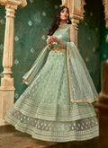 Indian Clothes - Mint Green Designer Wedding Lehenga Style Anarkali Suit