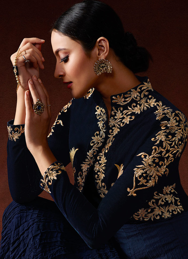 Blue Designer Anarkali Gown Suit, Salwar Kameez