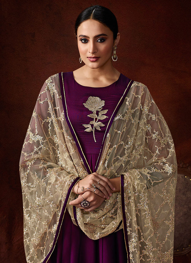 Purple Designer Anarkali Gown Suit